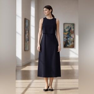 SPANX Ponte Fitted Midi Dress Navy Cutout Back Sleeveless NWT
